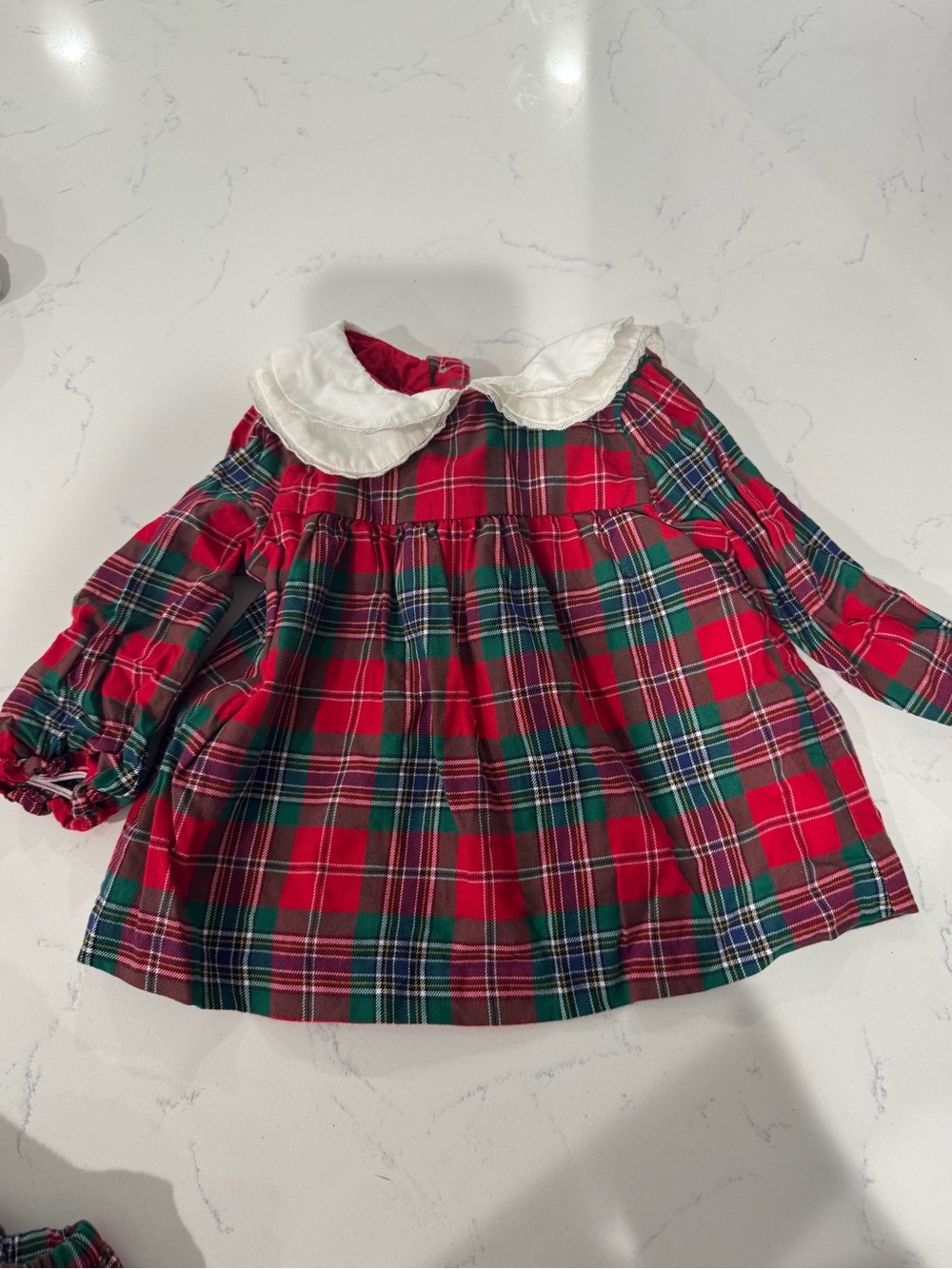 Red & Green Plaid Baby Dress with White Peter Pan Collar